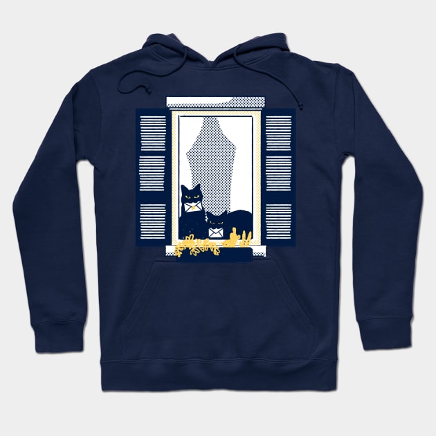 Windowsill cats - Black cat duo on a tipical italian window in a "Milano yellow" building holding le Hoodie by tostoini